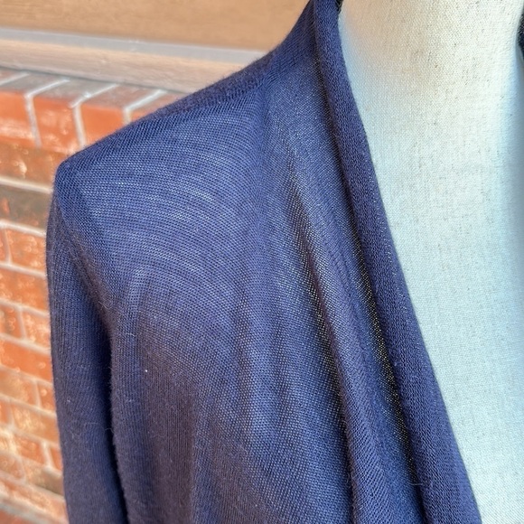 Rebecca Taylor Wool Drape Navy Blue Open Front Fringe Cardigan Sweater Medium - Picture 2 of 7